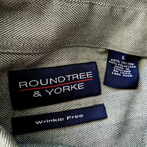 Roundtree & Yorke Charcoal Chevron Striped Shirt L - Picture 5 of 5